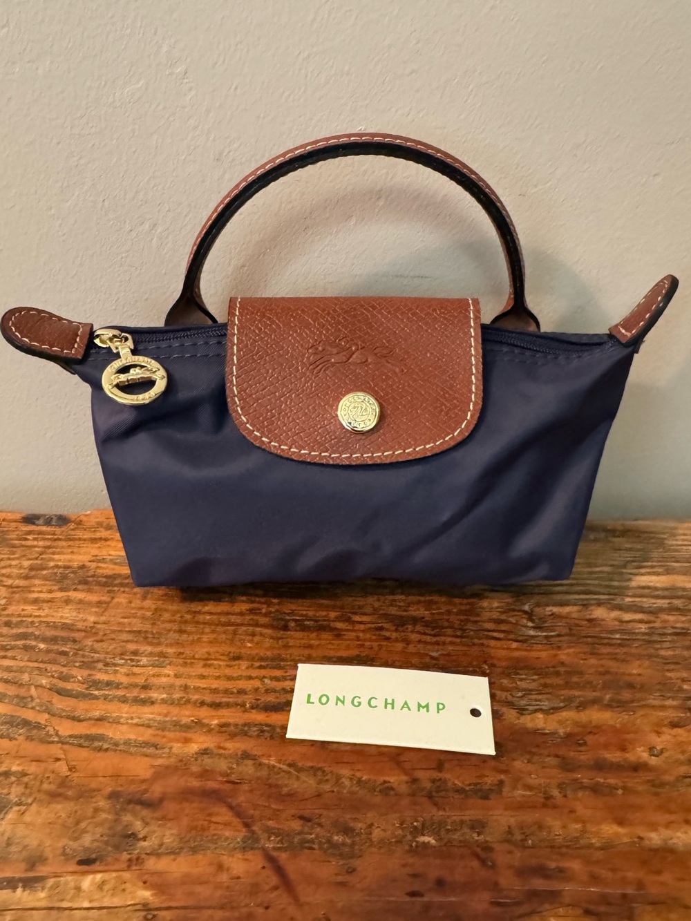 NEW 👜 Longchamp Le Pliage Mini in Navy & Cognac